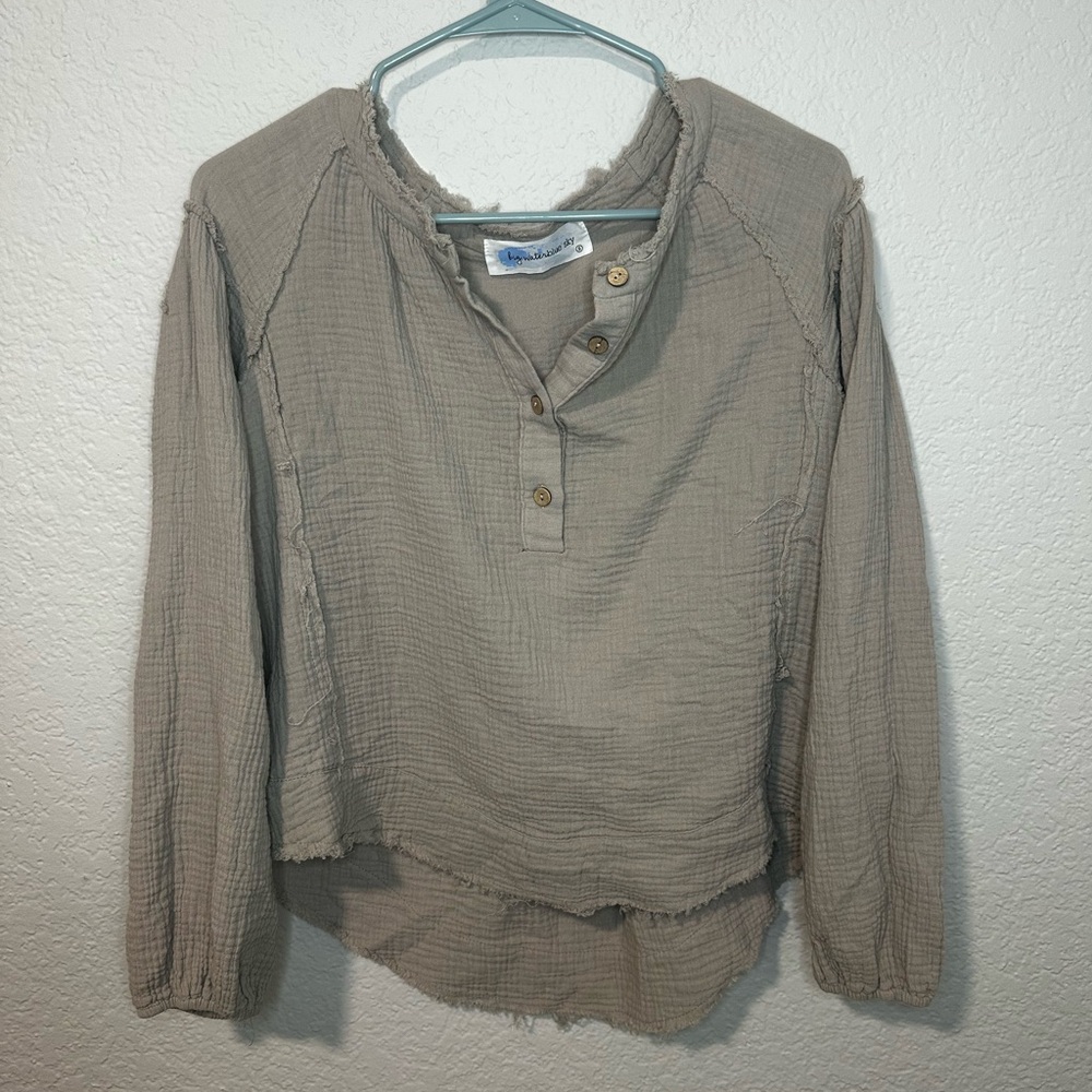Casual Taupe Button-Up Blouse